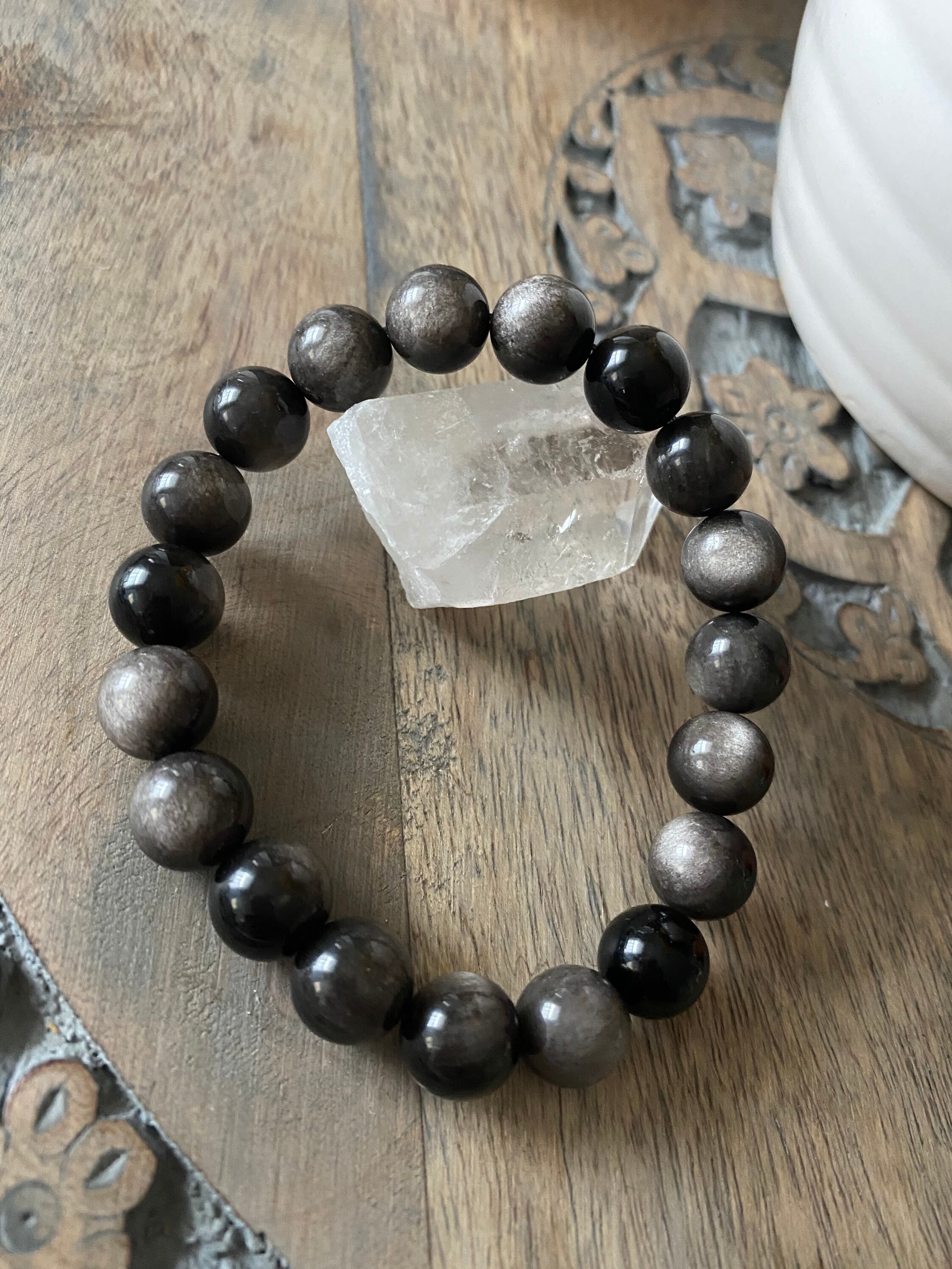 Silver Obsidian Bracelet. High Quality Sheen Obsidian