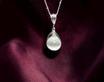 Selenite Pendant Necklace – Sterling Silver Wire Wrapped Crystal | Cleansing, Calming, Spiritual Protection Jewelry Gift