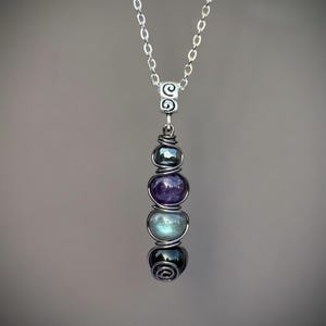 Empath Protection Necklace — Crystal Shield Pendant with Hematite, Labradorite & Amethyst | Energy Shield Jewelry Gunmetal