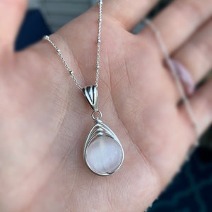 Selenite Crystal Necklace | Sterling Silver Wrapped AAA Grade Selenite | Crown Chakra Healing & Energy Cleansing Jewelry