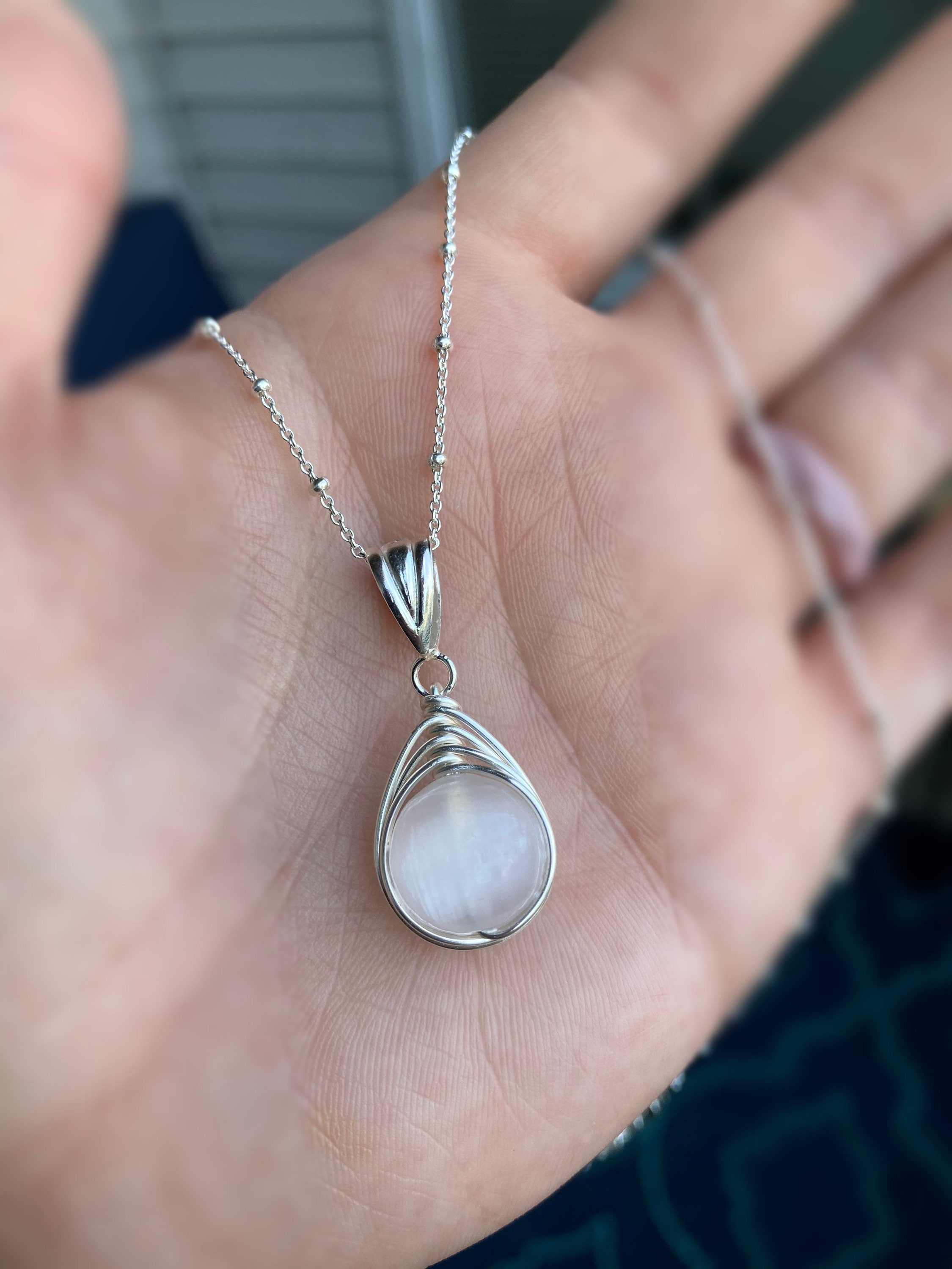 Selenite Crystal Necklace | Sterling Silver Wrapped AAA Grade Selenite | Crown Chakra Healing & Energy Cleansing Jewelry