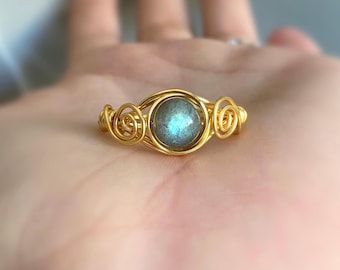Wire Wrapped Gemstone Ring – 8mm Crystal Ring in Silver, Gold, Copper, or Gunmetal | Handmade Wire Wrapped Jewelry