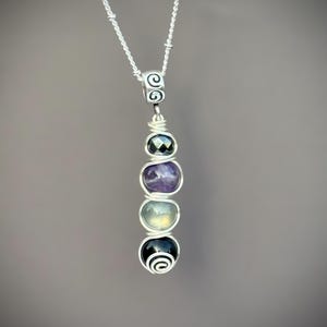 Empath Protection Necklace — Crystal Shield Pendant with Hematite, Labradorite & Amethyst | Energy Shield Jewelry Silver Tone