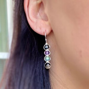 Boucles d&#39;oreilles de protection Empath. Boucles d&#39;oreilles en pierres précieuses de 6 mm. Attaque psychique. Boucles d&#39;oreilles en améthyste, hématite, labradorite et tourmaline. Boucles d&#39;oreilles en perles.