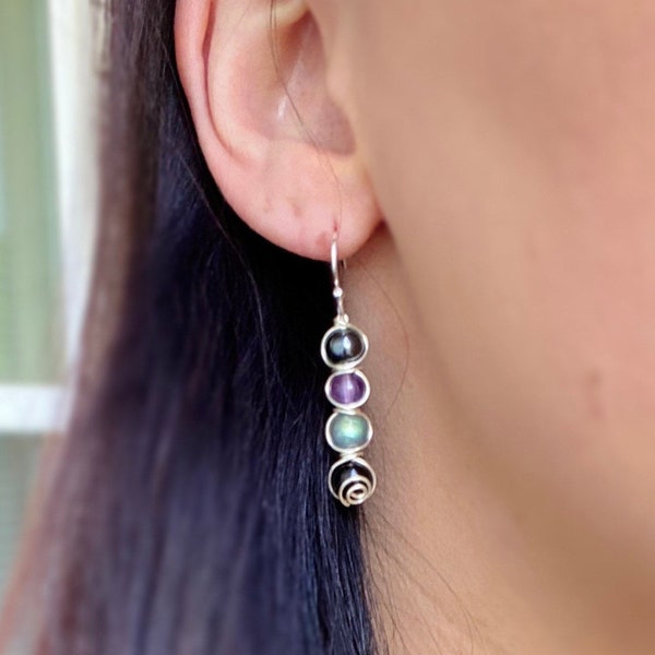 Empath protection earrings. 6mm gemstone earrings. Psychic attack. Amethyst, hematite, Labradorite, & tourmaline earrings. Beaded earrings.
