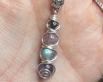 Empath Support & Protection Necklace. Hematite, Madagascar Rose Quartz, Labradorite, and Amethyst. Silver Available.