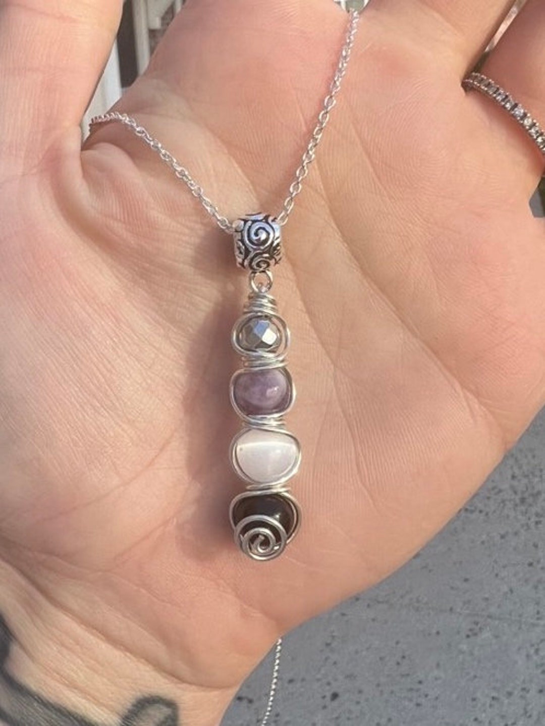 CLEANSE & PROTECTION Necklace. Hematite Amethyst, Selenite, and Onyx