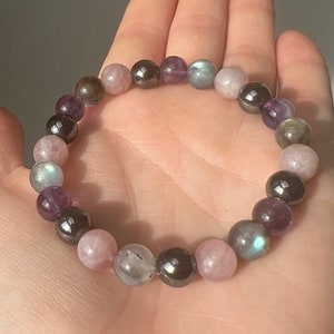 Empath Support & Protection Bracelet. Hematite, Madagascar Rose Quartz, Labradorite, and Amethyst. 8mm bracelet.