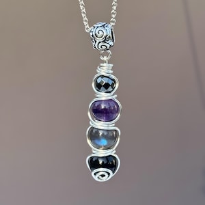 Empath Protection Necklace — Crystal Shield Pendant with Hematite, Labradorite & Amethyst | Energy Shield Jewelry