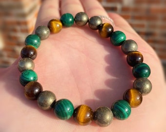 Abundance Bracelet: Malachite, Pyrite & Tiger's Eye Gemstones