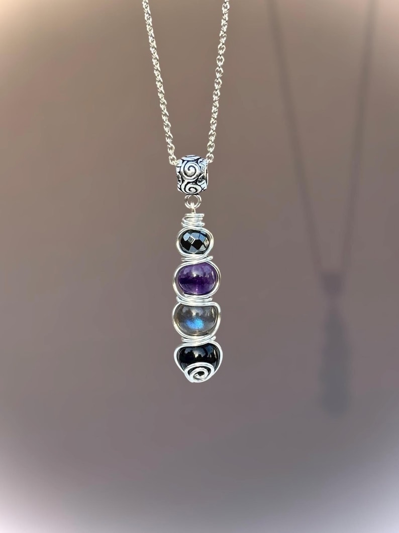 Empath Protection Necklace — Crystal Shield Pendant with Hematite, Labradorite & Amethyst | Energy Shield Jewelry image 2