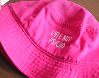 Cute But Psycho Embroidered in USA Bucket Hat, Premium 100% Cotton, Great for Summer, Beach, Urban, Leisure, and Everyday Hats