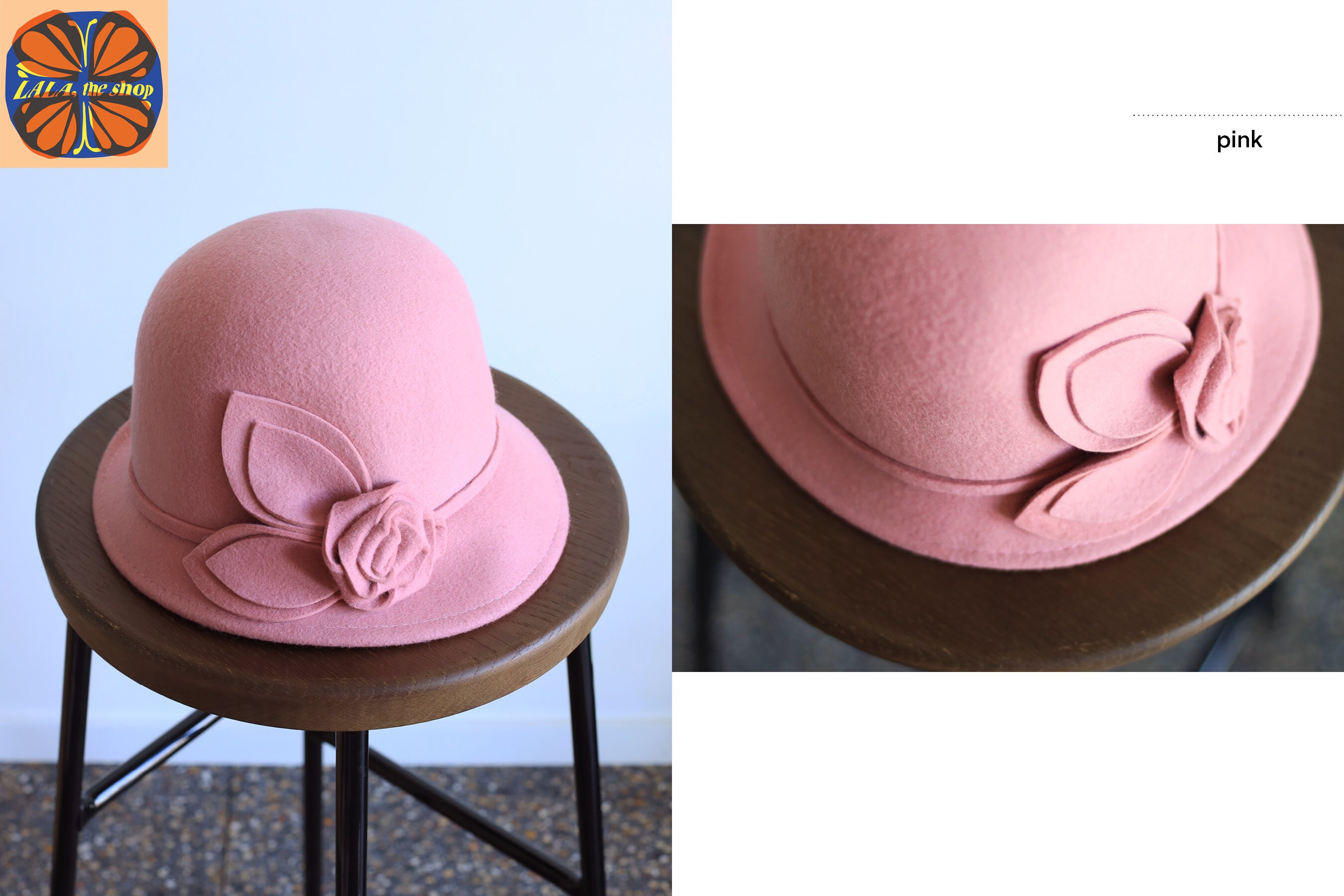 Wool Blend Vintage Cloche Bucket Hat with Stitched Flower Accent Women main image 2