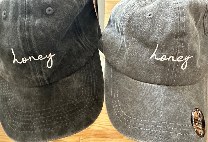 Honey Embroidered in USA , Premium 100% Cotton Baseball Caps, Great for Summer, Beach, Urban, Leisure, and Everyday Hats black_white