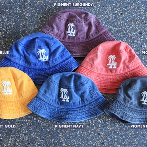 3D Embroidered LA Palm Tree Bucket Hat in USA , 100% Cotton, Great for Summer, Beach, Urban, Leisure, and Everyday Hats