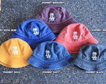 3D Embroidered LA Palm Tree Bucket Hat - 100% Cotton