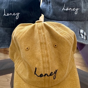 Honey Embroidered in USA , Premium 100% Cotton Baseball Caps, Great for Summer, Beach, Urban, Leisure, and Everyday Hats mustard_black