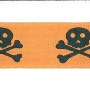 Orange Skull & Bones Ribbon 15mm x 1 Metre