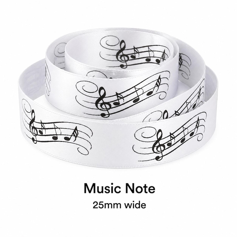 Music Note Ribbon 25mm Various Lengths/colours Cake Ribbon Gift Wrap ...
