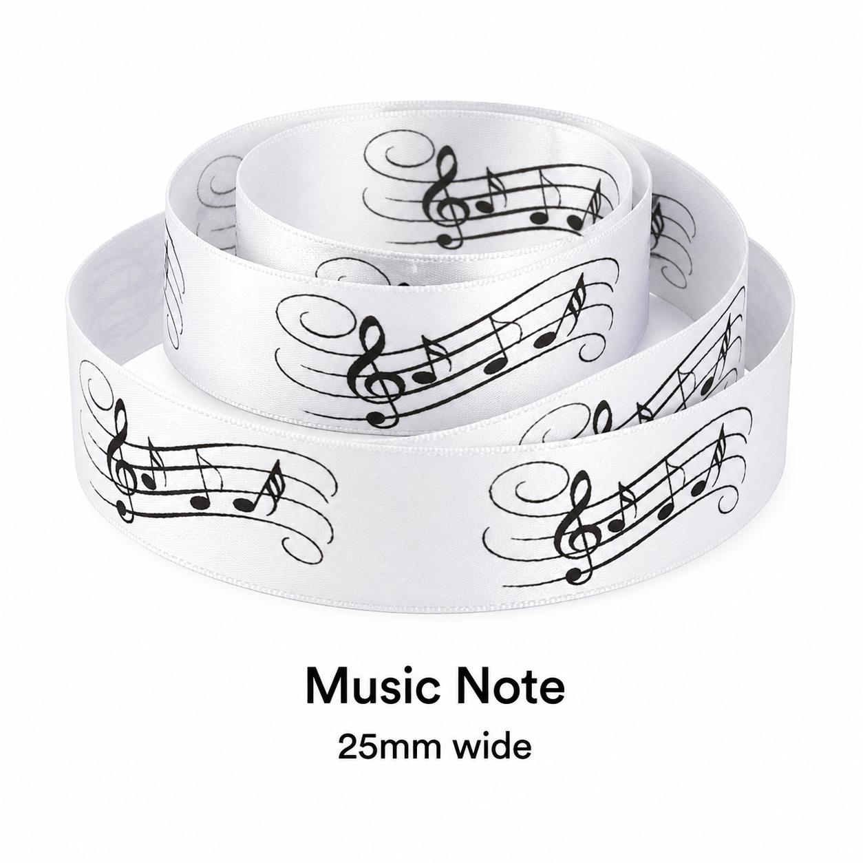 Music Note Ribbon 25mm Various Lengths/colours Cake Ribbon Gift Wrap ...