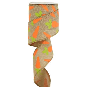 Wired Hessian Ribbon: Orange Carrots - 63mm Wired Hessian Ribbon: Orange Carrots - 63mm