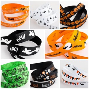 Halloween Ribbon, Various Designs, Ghosts, Webs, Bats, Happy Halloween + More