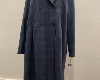Vintage Plaid Women’s Pendleton Navy Blue Trench Double Breasted Coat Dress Size 20W Made in the USA NEW with Tags