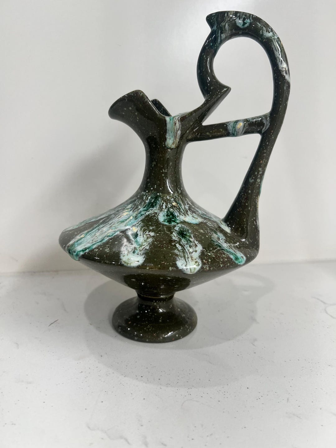 Vintage MCM Green Drip Glaze Genie Bottle Studio Pottery Vase 1960s Mid ...