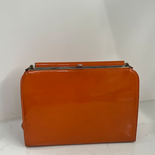 Vintage Lennox Bags Clutch Purse Retro Handbag Orange Vinyl