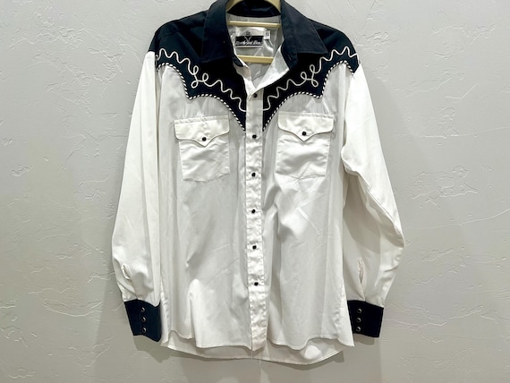 Vintage Ranch And Town Retro Western Wear Pearl Snap Shirt Mens Large 16.5