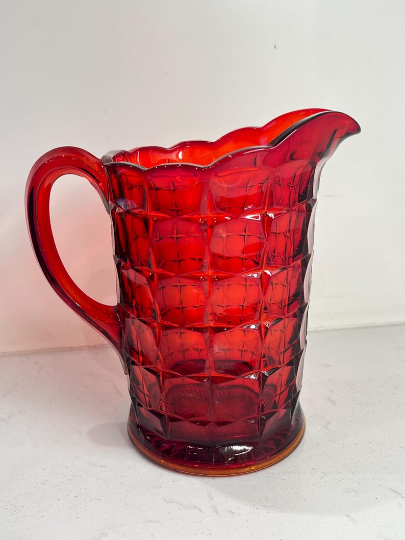 Ruby Pitcher Vintage Amberina Ruby Red Glass Pitcher 8” Sunset Constillation - Etsy