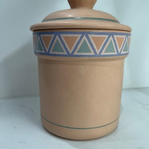 Treasure Craft Vintage Ceramic Canister Southwest Tribal Peach Pink with Lid