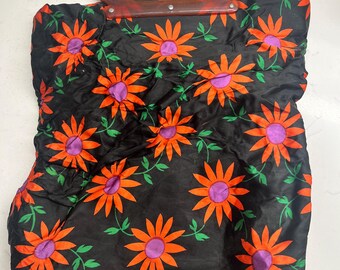Vintage Folding Craft Sewing Tote Bag w/ Lucite Handle with Bright BOHO Flowers