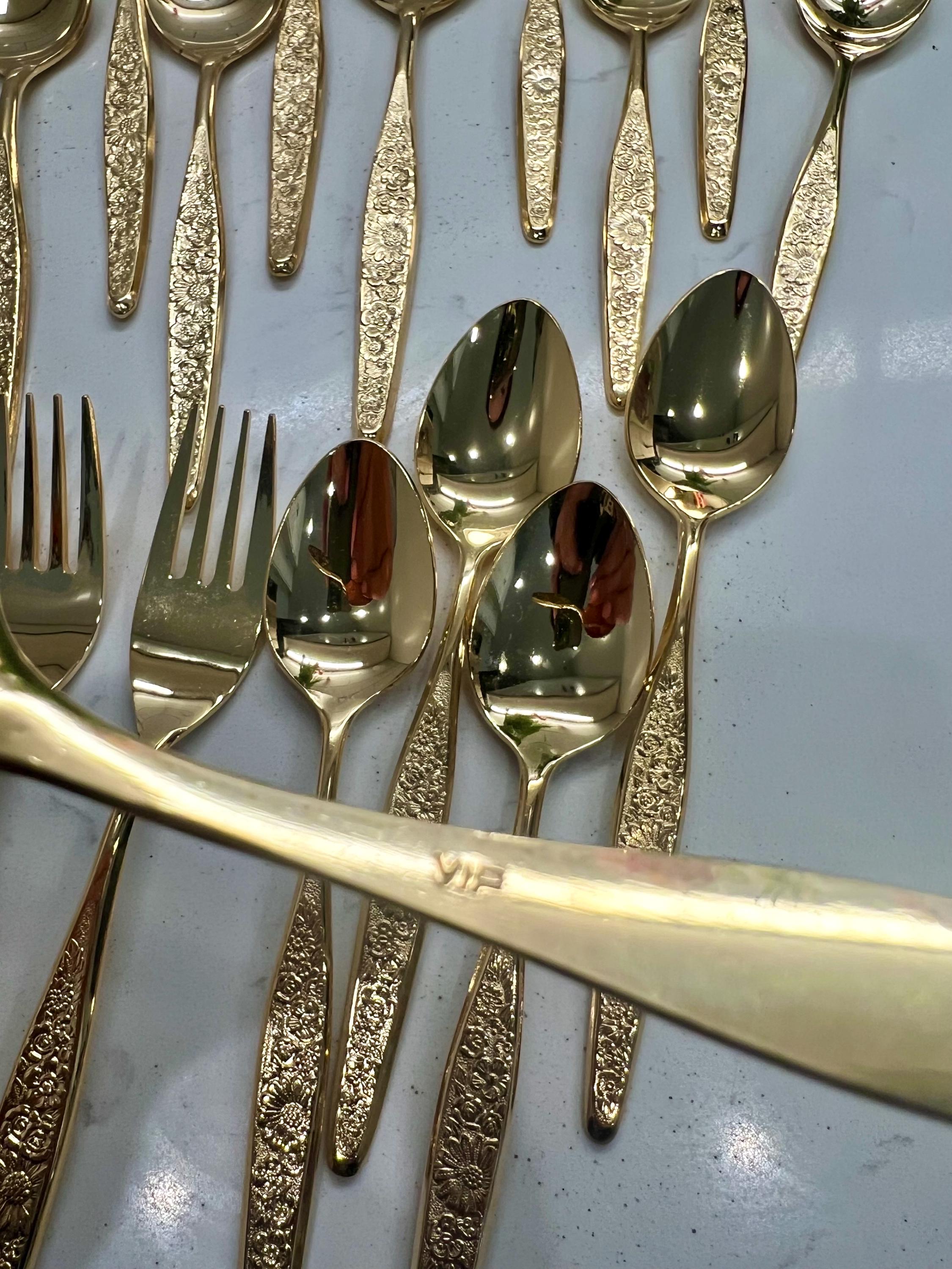 Vintage Golden Spring Floral 33 Piece Flatware Set Gold Utensils Japan ...