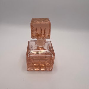 Vintage Square Pink Glass Perfume Bottle with Lid