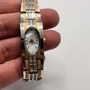 Ladies Elgin Watch Dress White & Rose Gold Baguette Crystals