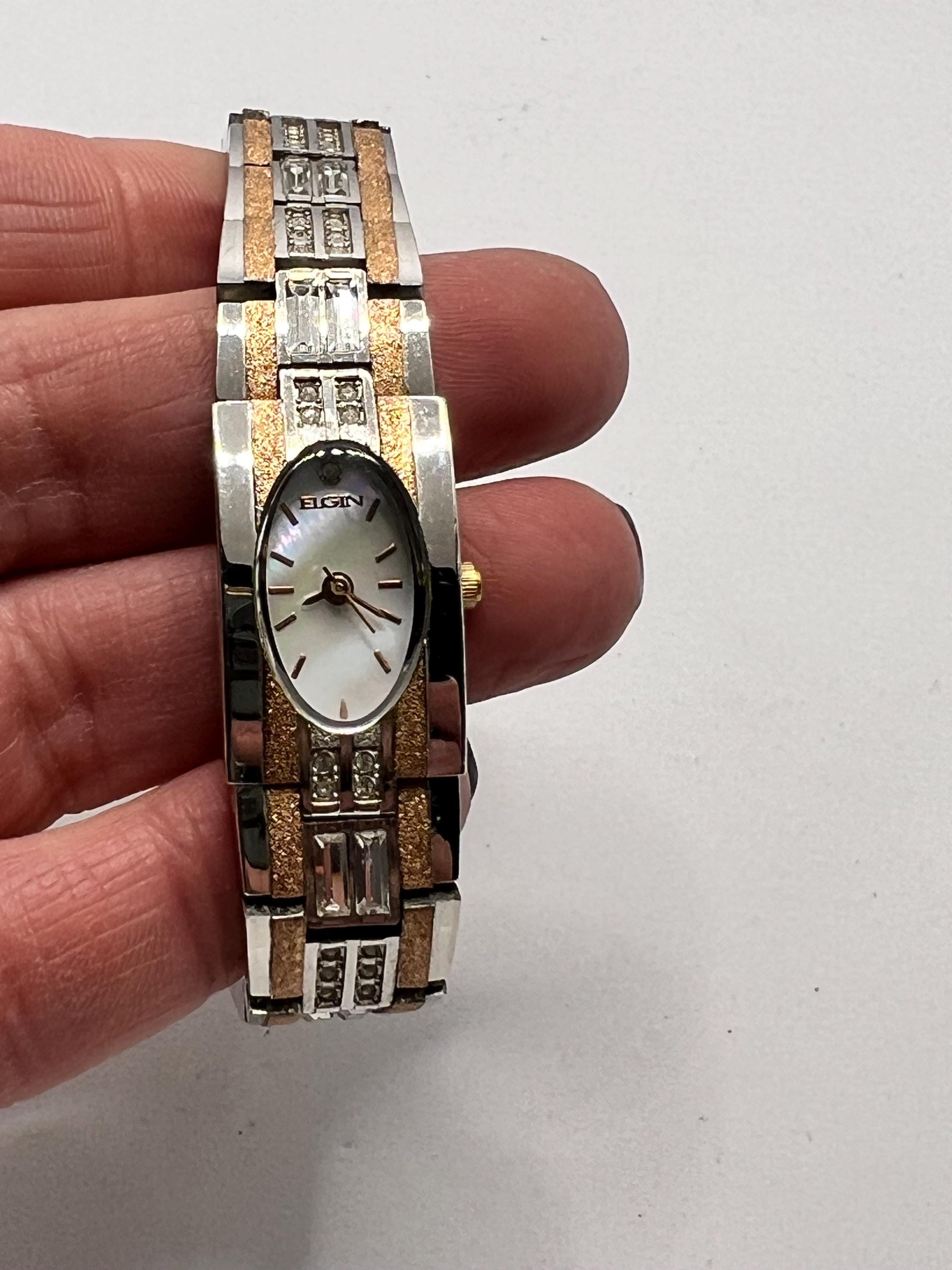 Ladies Elgin Watch Dress Mother of Pearl, White & Rose Gold Baguette Crystals Ladies Elgin Watch Dress White & Rose Gold Baguette Crystals  main image 4