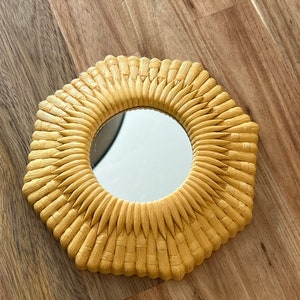 Yellow Faux Wicker Vintage Yellow Mirror Boho Wall Decor