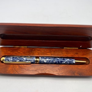 Dupont Vintage Marble Blue Ballpoint Pen with Box