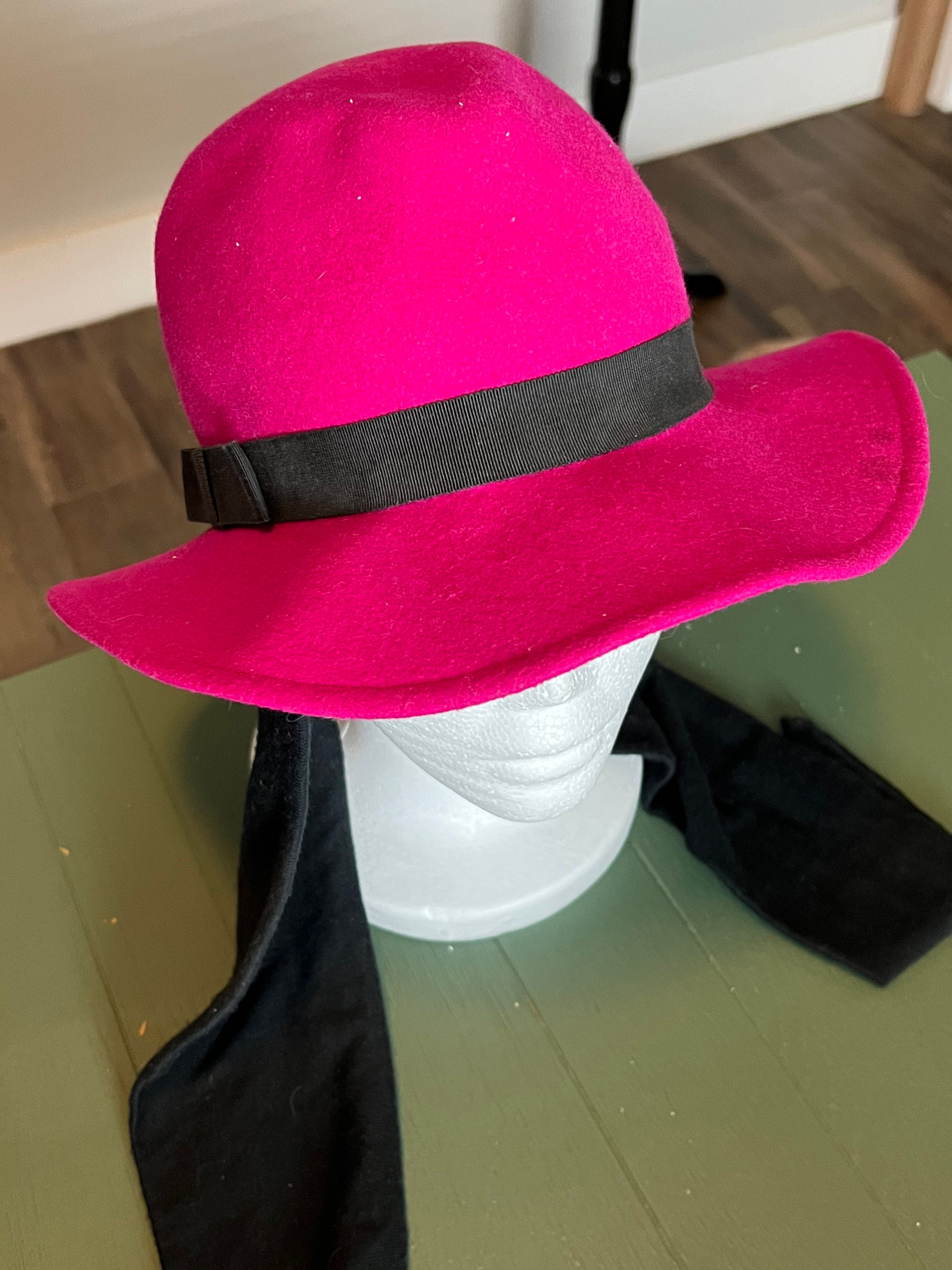 Pink and Black 1980s Lancaster Wool Vintage Hat with Ear Warmers | 80s Fashion Pink and Black 1980s Lancaster Wool Vintage Hat With Ear  main image 4