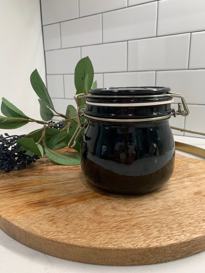 Small Black Glass Kitchen Canister + Wire Clamp Lid