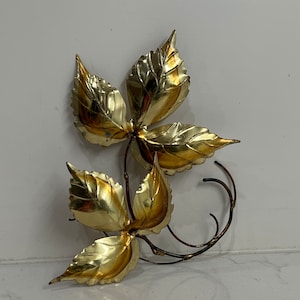 Vintage Metal Tin Gold Leaves Mid Century Tin Wall Fall Decor