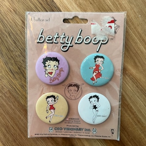 New Sealed Betty Boop Buttons Pin Backs Set Licensed Set of 4