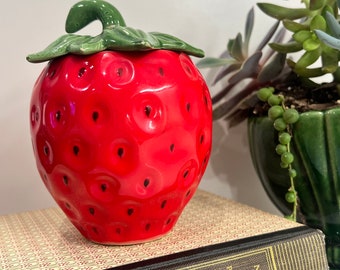 Erdbeere Vintage 1950er Jahre Behälter Glas | Erdbeer Frucht Dekor
