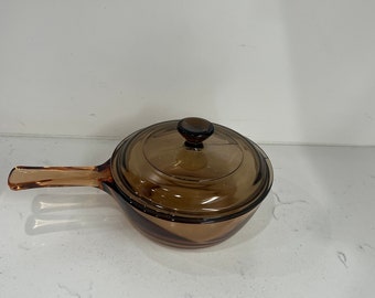 Corning Ware Pyrex Vision Amber .8 Liter Stove Top Pan And Lid USA
