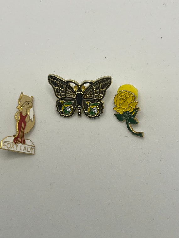 Vintage Assorted Pins - Foxy Lady, Butterfly, Yell