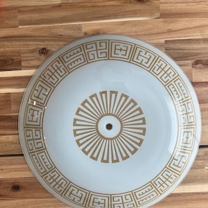 Ceiling Light Fixture Shade Cover Vintage 17” Large Round Glass Gold Aztec Design Replacement Globe
