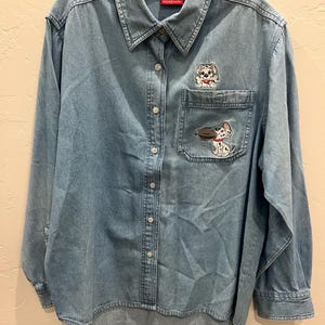 Vintage Disney Store 101 Dalmations Button Up Shirt Large Denim Embroidered 90s