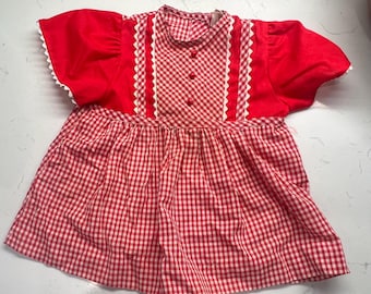 Vintage Toddle Time 2T rode gingham-jurk voor babymeisjes