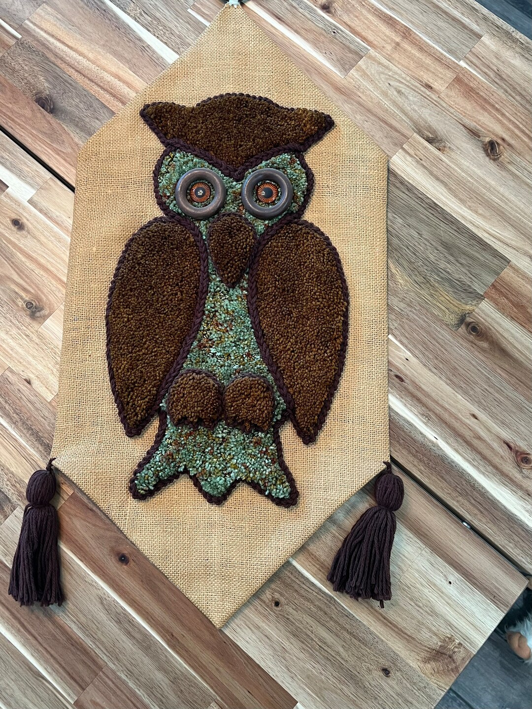 Large Burlap 1970s Vintage Owl MCM Latch Hook Rug Style Decor Etsy